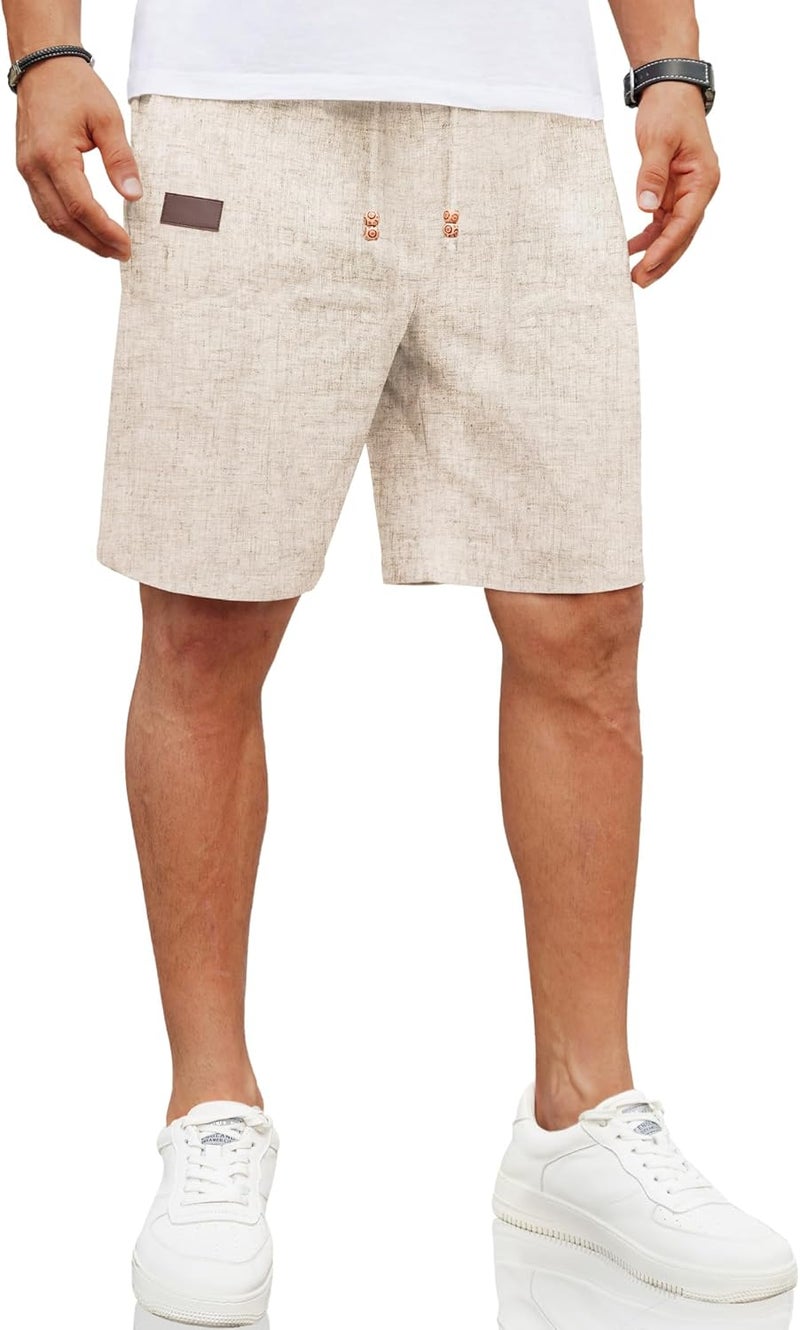 COOFANDY Mens Casual Linen Shorts Elastic Waist Drawstring Loose Fit Summer Beach Vacation Shorts with Pockets - Image 1
